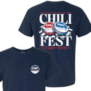 Navy Chilifest shirt with Zyn inspired Chili Fest can graphic and CHF 26 logo on front