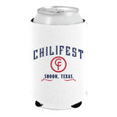 White Chilifest Snook Texas can cooler with Keystone Light and Twisted Tea sponsor graphics on reverse