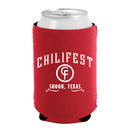 Red Chilifest Snook Texas can cooler with Keystone Light and Twisted Tea sponsor graphics on reverse
