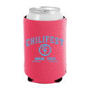 Pink Chilifest Snook Texas can cooler with Keystone Light and Twisted Tea sponsor graphics on reverse