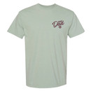 Texas A&M Aggies sage green t shirt with deer and fish Aggie Dad graphic on back and small front logo