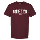 Texas A&M Aggies Bold as a Lion shirt with lion cross graphic and Proverbs 28:1 on back