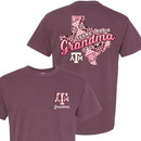 Texas A&M Aggies grandma t shirt with Texas patchwork graphic and ATM logo on back and small front design