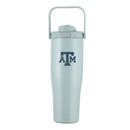 Texas A&M Aggies light blue insulated tumbler with handle lid ATM logo on one side and daisy God is good graphic on the other