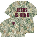 Texas A&M Aggies camo shirt with Jesus Is King text on front and ATM logo on back