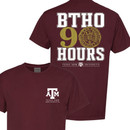 Texas A&M Aggies maroon BTHO 90 Hours shirt with large back graphic and university seal