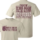Texas A&M Aggies Aggie Band t shirt with Fightin Texas Aggie Band graphic on back and North End of Kyle Field design with band emblem on front