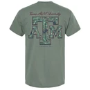Texas A&M Aggies green t shirt with golf course pattern ATM logo on back and small front logo