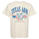 Cream Texas A&M Aggies patriotic t shirt featuring a vintage eagle graphic with American flag details red white and blue lettering and Americana inspired design