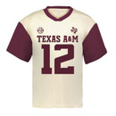 Texas A&M layered mesh jersey featuring a cream body, maroon sleeves, "Texas A&M" lettering, and number 12 on the front and back with a relaxed boxy fit.