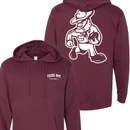 Maroon Texas A&M football hoodie featuring small white Texas A&M Football lettering on the front and an oversized white Ol’ Sarge football graphic on the back.
