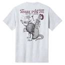 Heather gray Texas A&M T-shirt featuring a skeleton Aggie in a cowboy hat riding an armadillo and giving a Gig ’Em, with Texas A&M and College Station lettering.