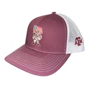 Maroon and white Texas A&M trucker cap featuring the Ol’ Sarge American Flag logo, white mesh back panels, maroon A&M side logo, contrast stitching, and curved maroon bill.