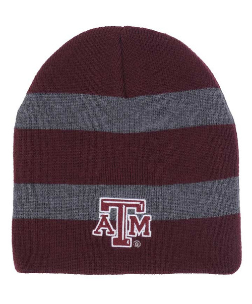 Texas A&M Aggies maroon and gray striped beanie with ATM logo