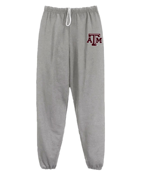 Texas A&M Aggies gray sweatpants with ATM logo on left leg