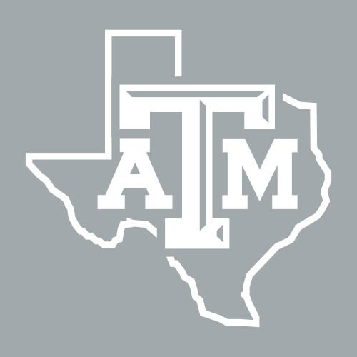 Texas A&M Aggies white ATM logo decal over Texas state outline