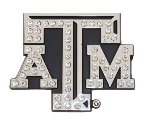 Texas A&M Aggies car emblem with rhinestone ATM logo in maroon and silver