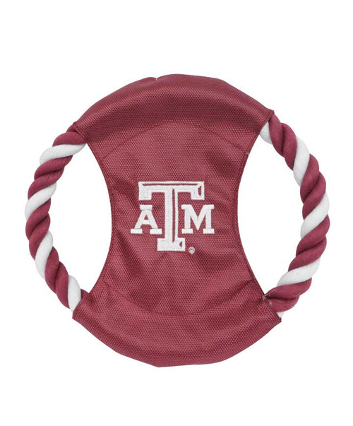 Texas A&M Aggies maroon dog toy with ATM logo and rope handles on both sides