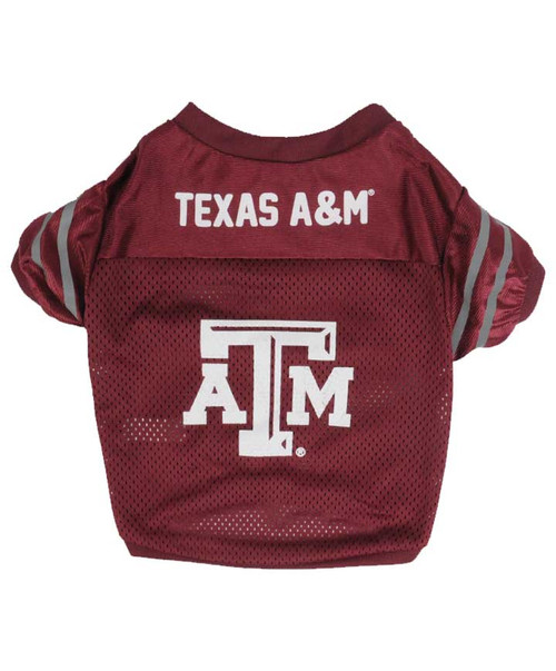 Texas A&M Aggies maroon reflective dog jersey with Texas A&M text and ATM logo on back