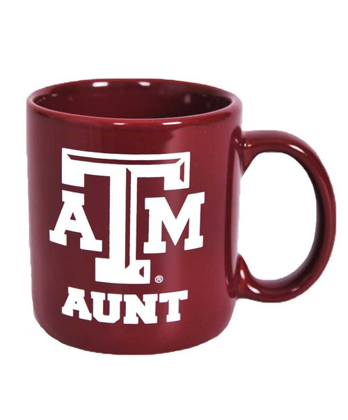 Texas A&M Aggies 11 ounce maroon coffee mug with ATM logo and Aunt text