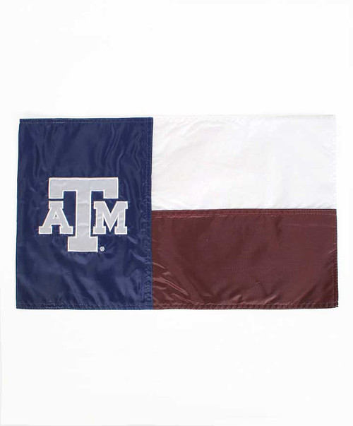 texas A&M Aggies 3x5 applique flag with blue white and maroon sections and ATM logo