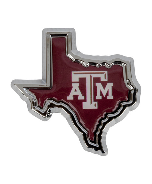 Texas A&M Aggies Texas shaped auto emblem in maroon with ATM logo