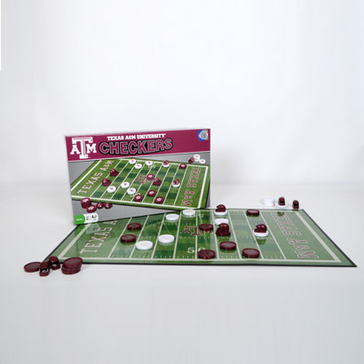 Texas A&M Aggies checkers set with football field style board and maroon white checker pieces