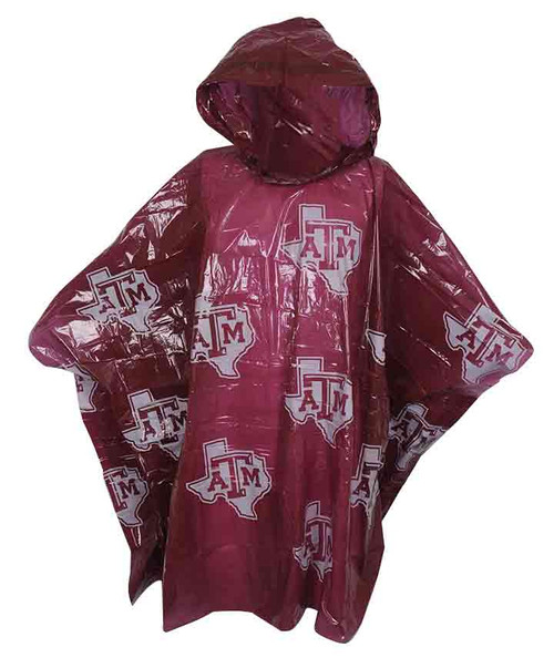 Texas A&M Aggies maroon LoneStar lightweight poncho with all over ATM logo print and hood
