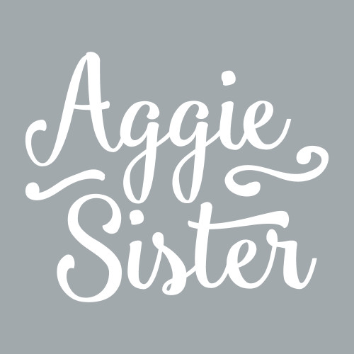 Texas A&M Aggies Aggie Sister white script decal with stylish cursive lettering