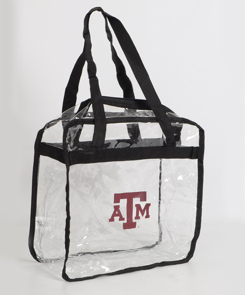 Texas A&M Aggies clear tote bag with black trim and ATM logo on front