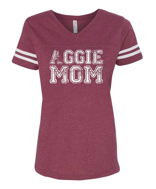 Texas A&M Aggies Ladies V-Neck Aggie Mom Football Jersey Short Sleeve T-Shirt