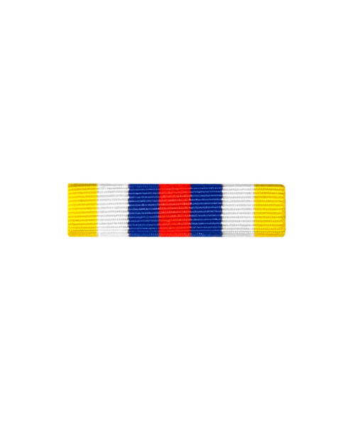 Texas A&M Corps of Cadets Arnold Air Society ribbon with yellow, blue, white, and red striped design