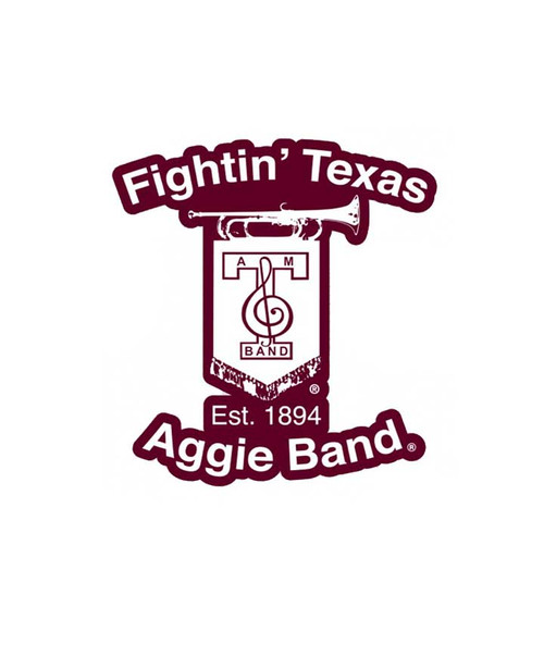 Texas A&M Aggies Fightin Texas Aggie Band outline decal with emblem and Est 1894 text in maroon