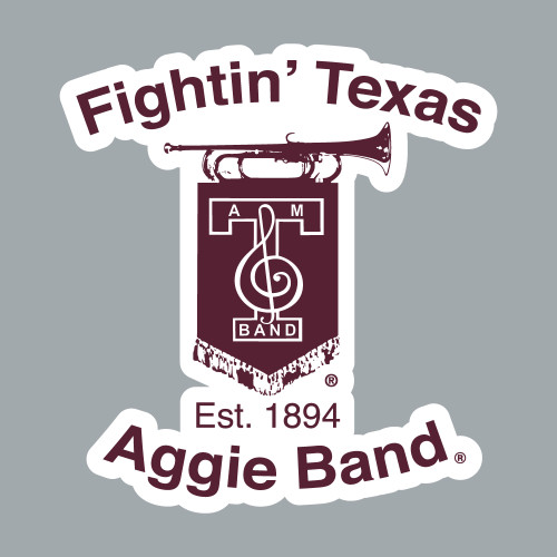 Texas A&M Aggies Fightin Texas Aggie Band decal with emblem and Est 1894 text in maroon and white