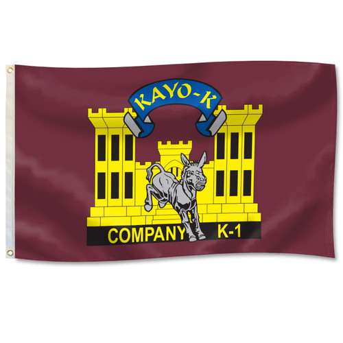 Texas A&M Aggies Corps of Cadets Company K-1 3x5 flag with KAYO K-1 design on maroon background