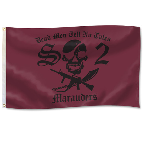 Texas A&M Aggies Corps of Cadets Company S-2 3x5 flag with Marauders skull design and Dead Men Tell No Tales text