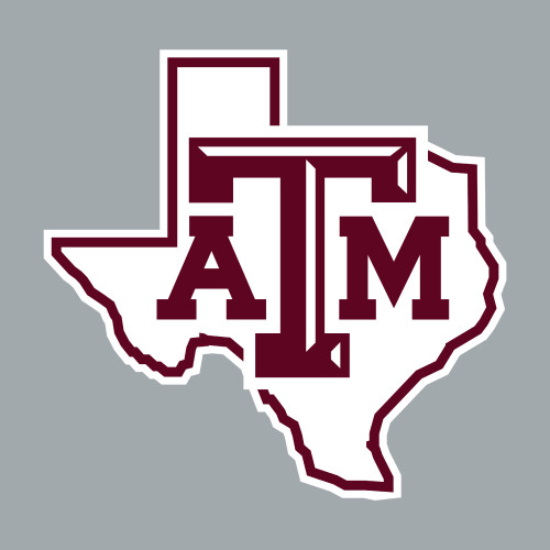 Texas A&M Aggies decal with Texas state outline and large Texas A&M logo in maroon and white