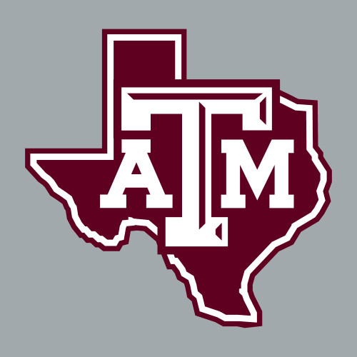 Texas A&M Aggies maroon Texas state outline decal with large white Texas A&M logo centered inside