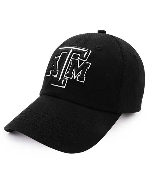 Texas A&M Aggies black baseball cap with tonal ATM logo on front and curved bill design