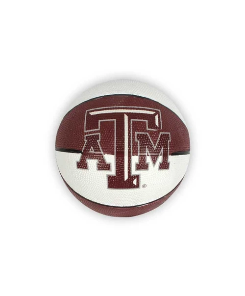 Texas A&M Aggies mini rubber basketball with maroon and white design and large Texas A&M logo on front