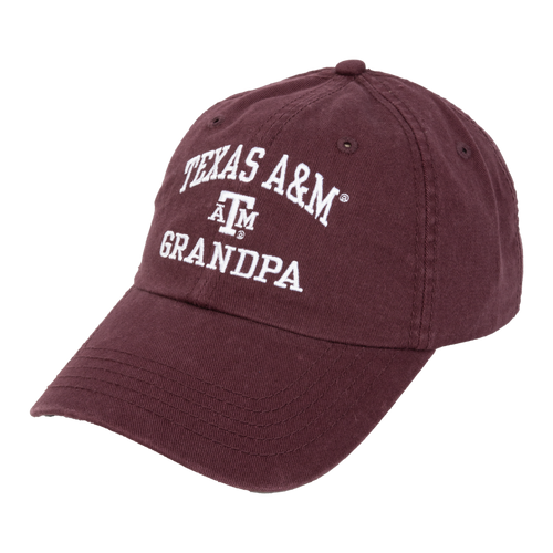 Texas A&M Aggies maroon cap with Texas A&M Grandpa embroidered text on front and curved bill design