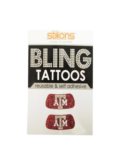 Texas A&M Aggies bling eye black tattoos with rhinestone style Texas A&M logo design in retail packaging