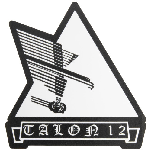 Texas A&M Aggies Corps of Cadets Squadron 12 Talon 12 sticker with angular design and talon graphic in black and white