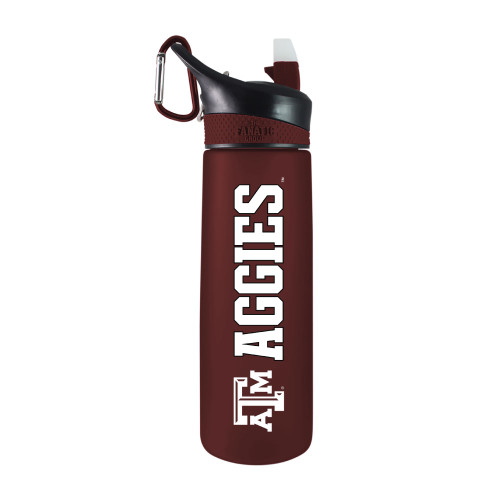Texas A&M Aggies maroon water bottle with vertical Aggies text, Texas A&M logo, and carry handle lid