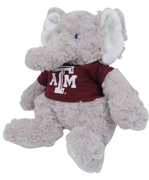 Texas A&M Aggies elephant plush with gray design and maroon Texas A&M shirt with logo