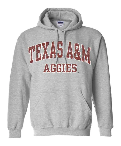 Texas A&M Aggies gray hoodie with Texas A&M Aggies text across chest in collegiate style
