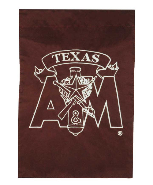 Texas A&M Aggies Corps of Cadets garden flag with maroon background and detailed Corps emblem over Texas A&M logo