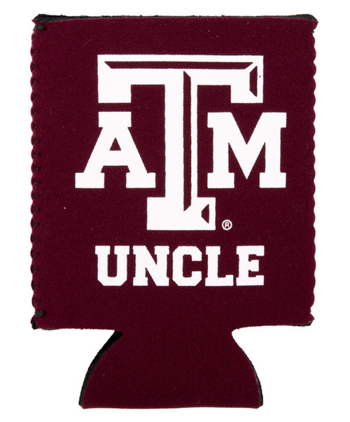 Texas A&M Aggies Uncle koozie in maroon with large Texas A&M logo and Uncle text