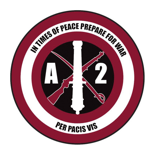 Texas A&M Aggies Corps of Cadets A 2 car decal with circular emblem, cannon, crossed rifle and saber, and motto text