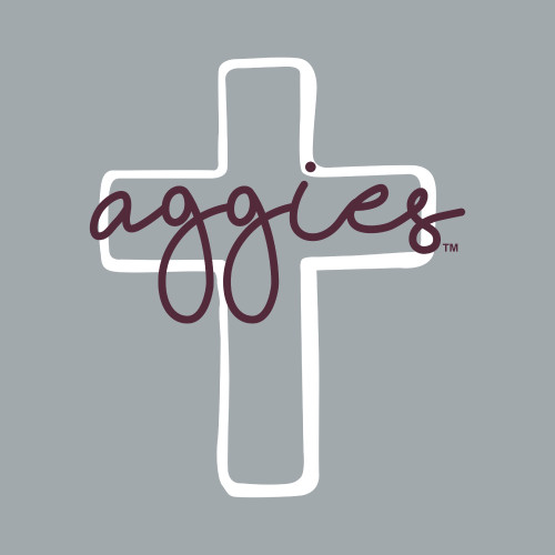 Texas A&M Aggies cross decal with outlined cross and aggies script text across center